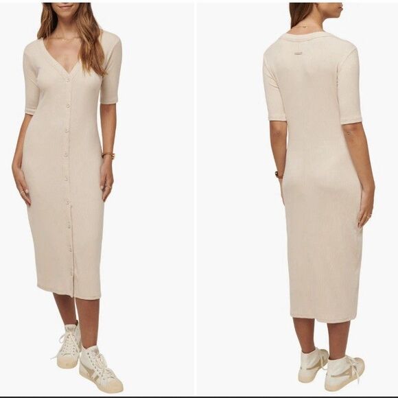 TravisMathew Dresses & Skirts - NEW! $150 TRAVIS MATHEW Cloud Rib Midi Dress Weekend in Napa Pumice Stone XL